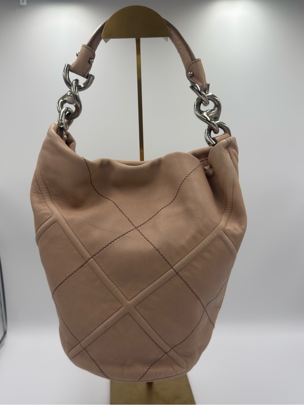 Salvatore Ferragamo Light Blush Quilted Leather Bucket Bag w/ Chunky Chain HDWR